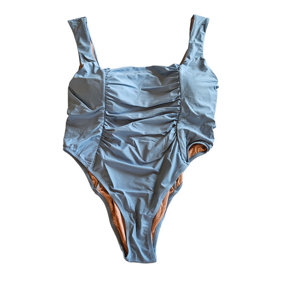 J Crew Ruched Squareneck One Piece Swimsuit Blue Mist Plus 22 Swim Beach Pool - Picture 3 of 8